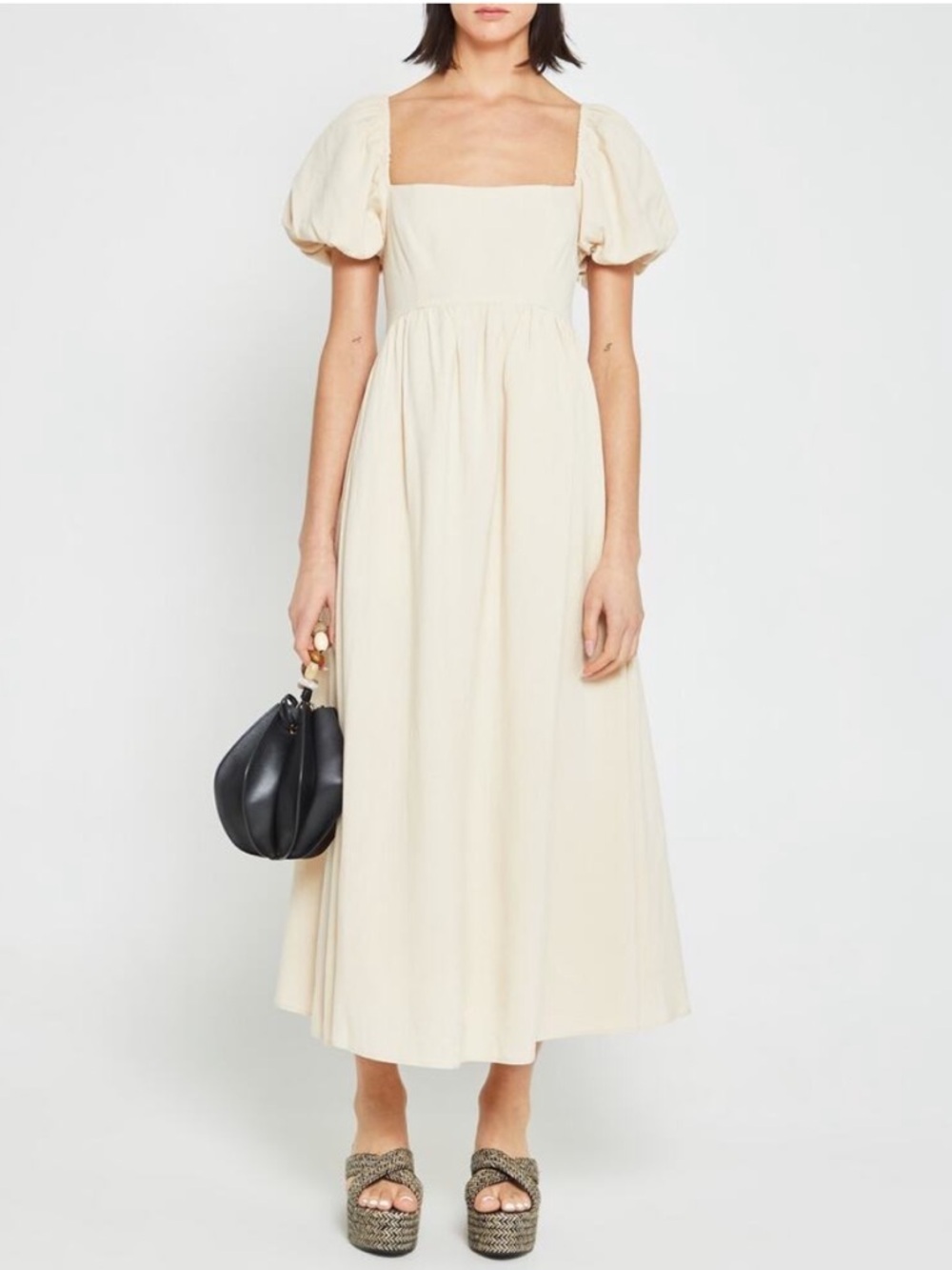 O.P.T Zeoli Puff Sleeve Midi Dress in Cream XS